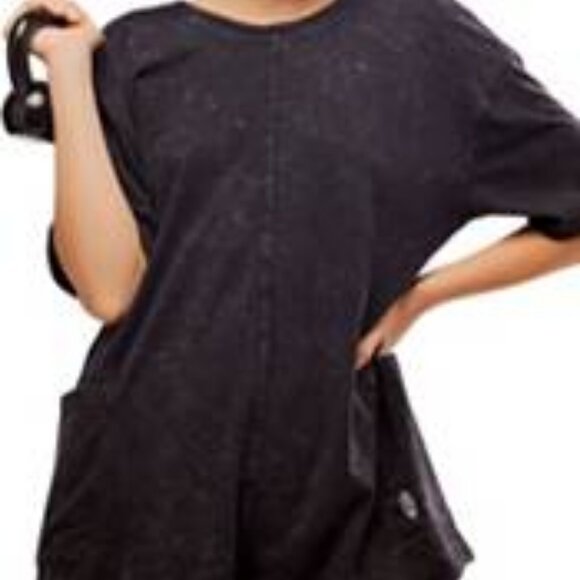 Free People Hot Shot Tee-Shirt Style Black Wash Onsie Romper, Size Small - Picture 4 of 9